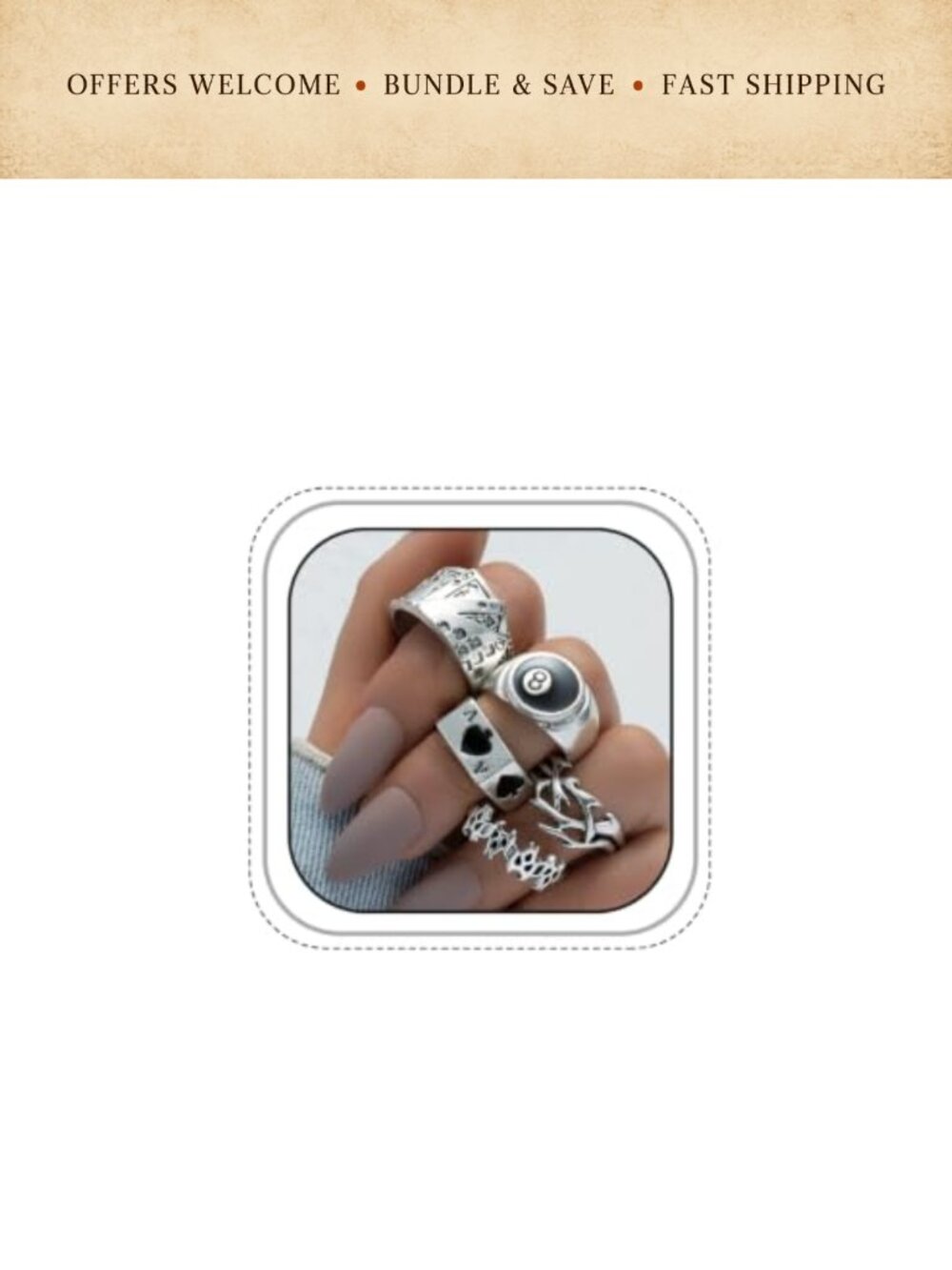 Punk Gothic Stackable Rings Set Silver Plated Alloy Unisex 5 Piece